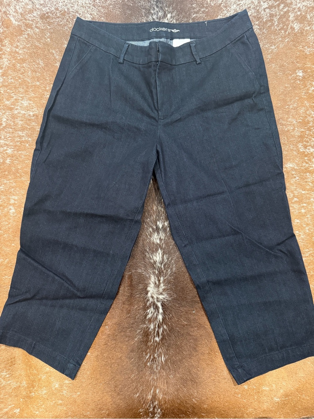 Dockers Black Stretch Denim Wide-Leg Capri Pants Size 14